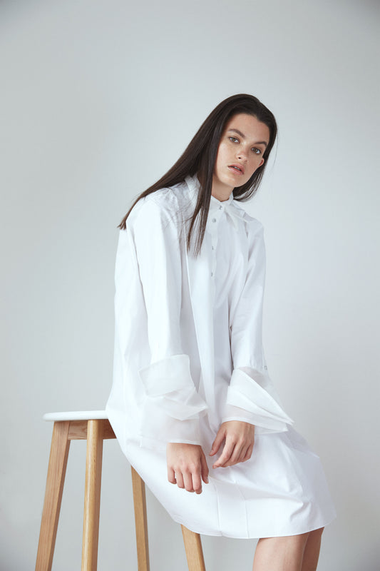 Organza Shirt Dress - White