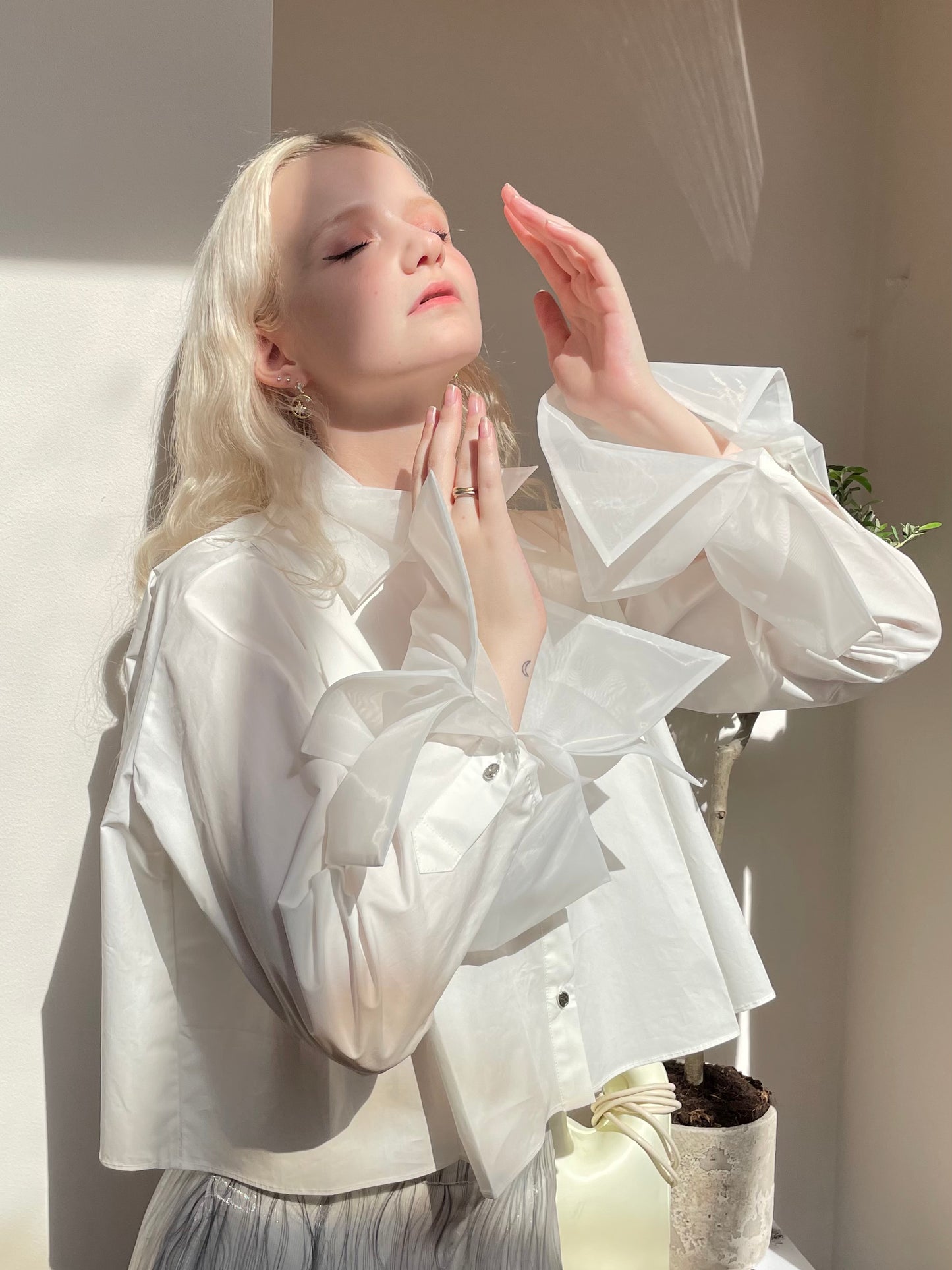 Organza Cropped Shirt - White