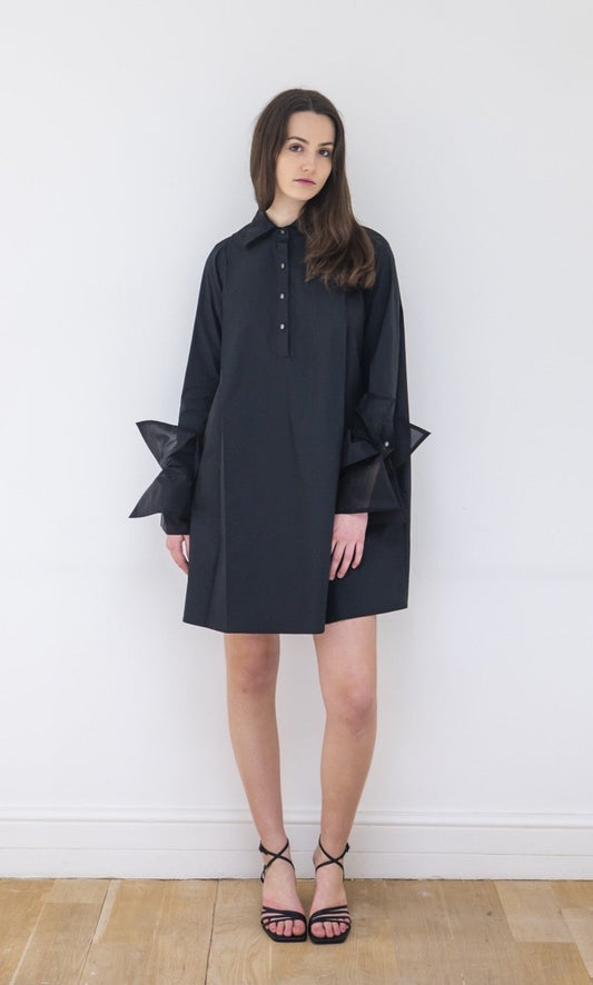 Organza Shirt Dress - Black